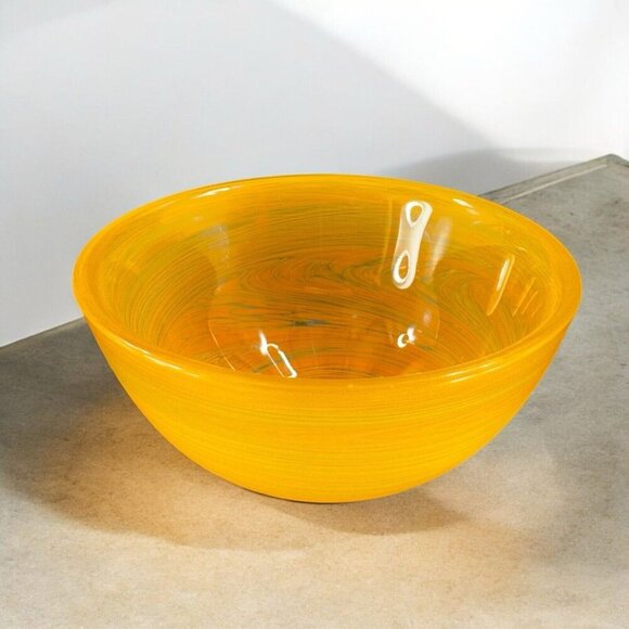 Vintage Glass Dish Bowl Clear With Orange Swirls Round Bowl Kitchenware Decor - Picture 1 of 13